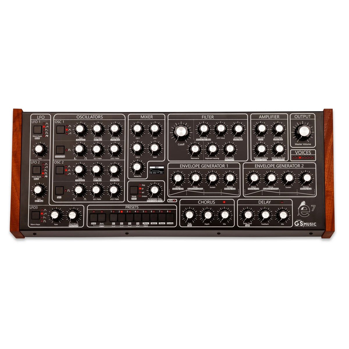 GS Music e7 Analog Polyphonic Synthesizer (Black/Red)