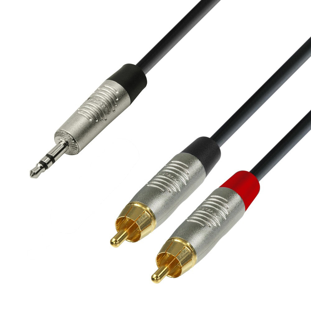 Adam Hall Cables K4 YWCC 0300 – Audiokabel REAN 3,5 mm Klinke Stereo auf 2 x Cinch-Stecker 3 m