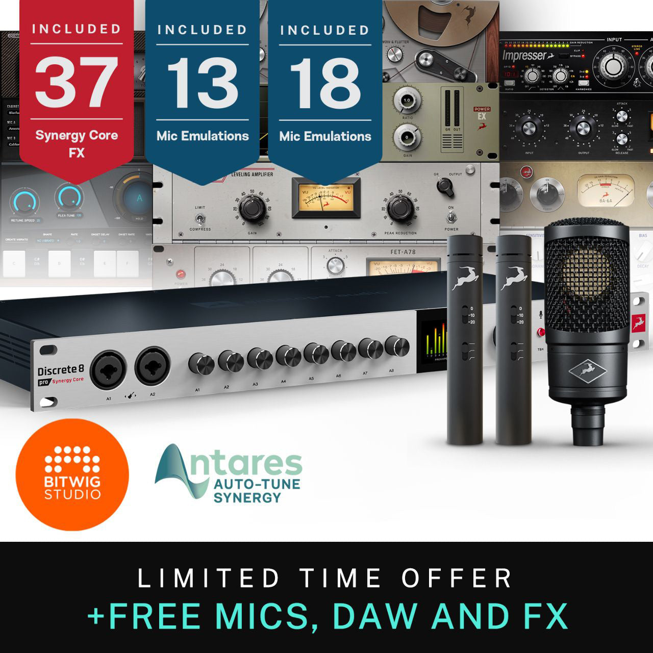 Antelope Audio Discrete 8 pro Synergy Core mit 2x Edge Note und 1x Solo